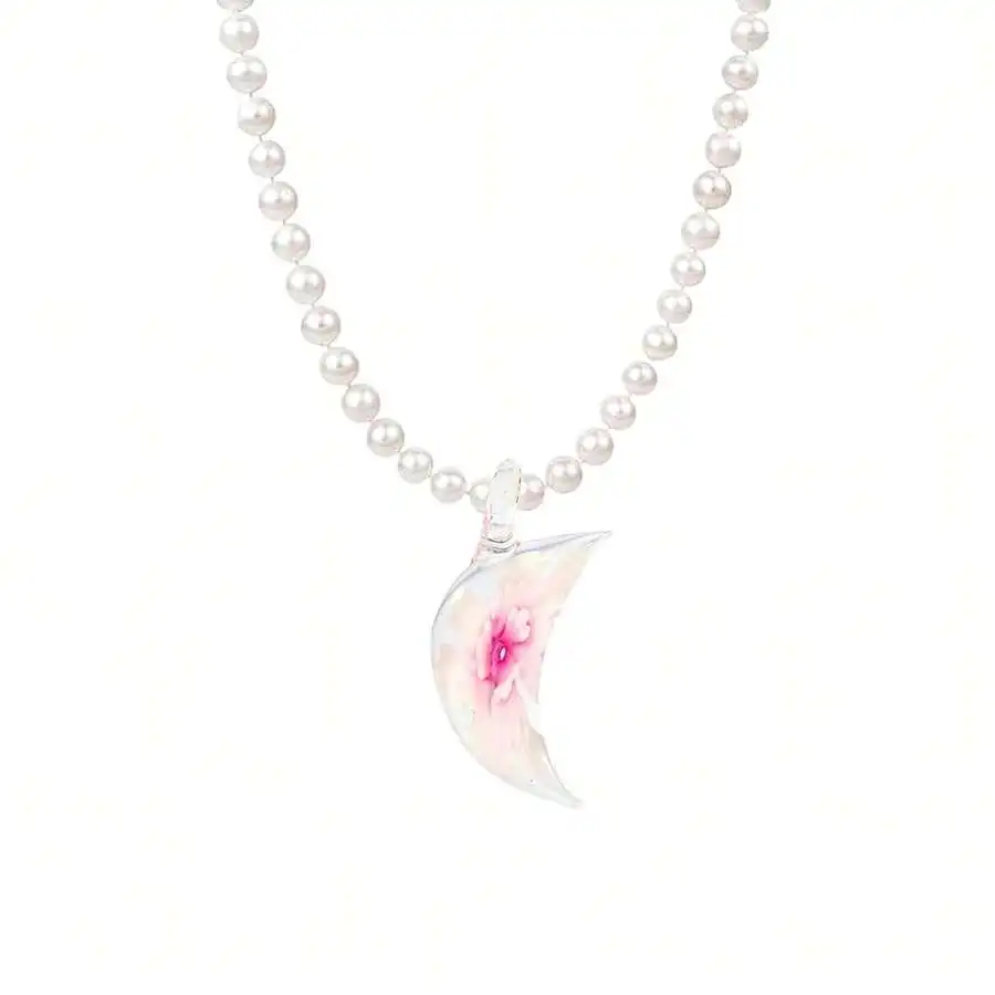 

Ожерелье с подвеской в ​​форме полумесяца и цветочным дизайном, цепочка из искусственного жемчуга