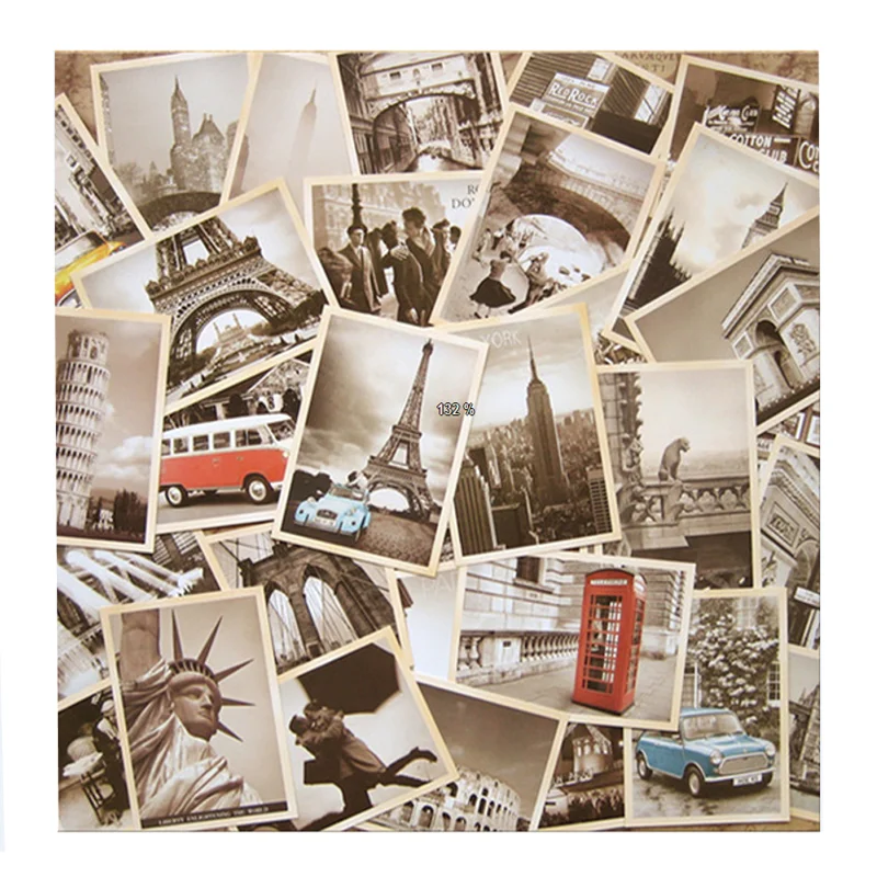 32pcs/Box Classic Famous Buildings Photos Retro Style Postcards Set Greeting Card Wish Card Wall stickers Card Gift Post card