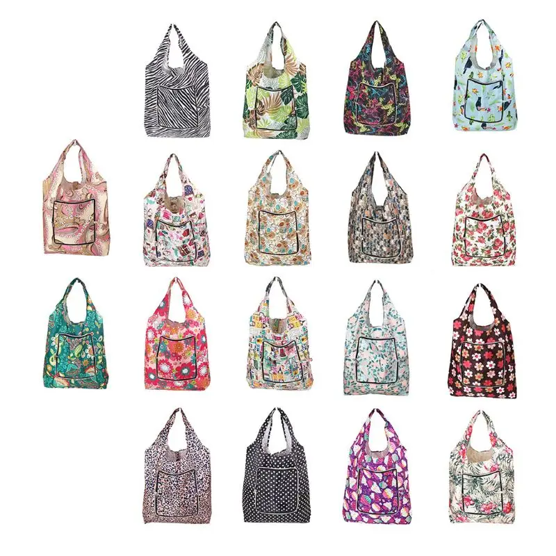 Foldable Handy Shopping Bags Printing Reusable Tote Pouch Recycle Storage Handba