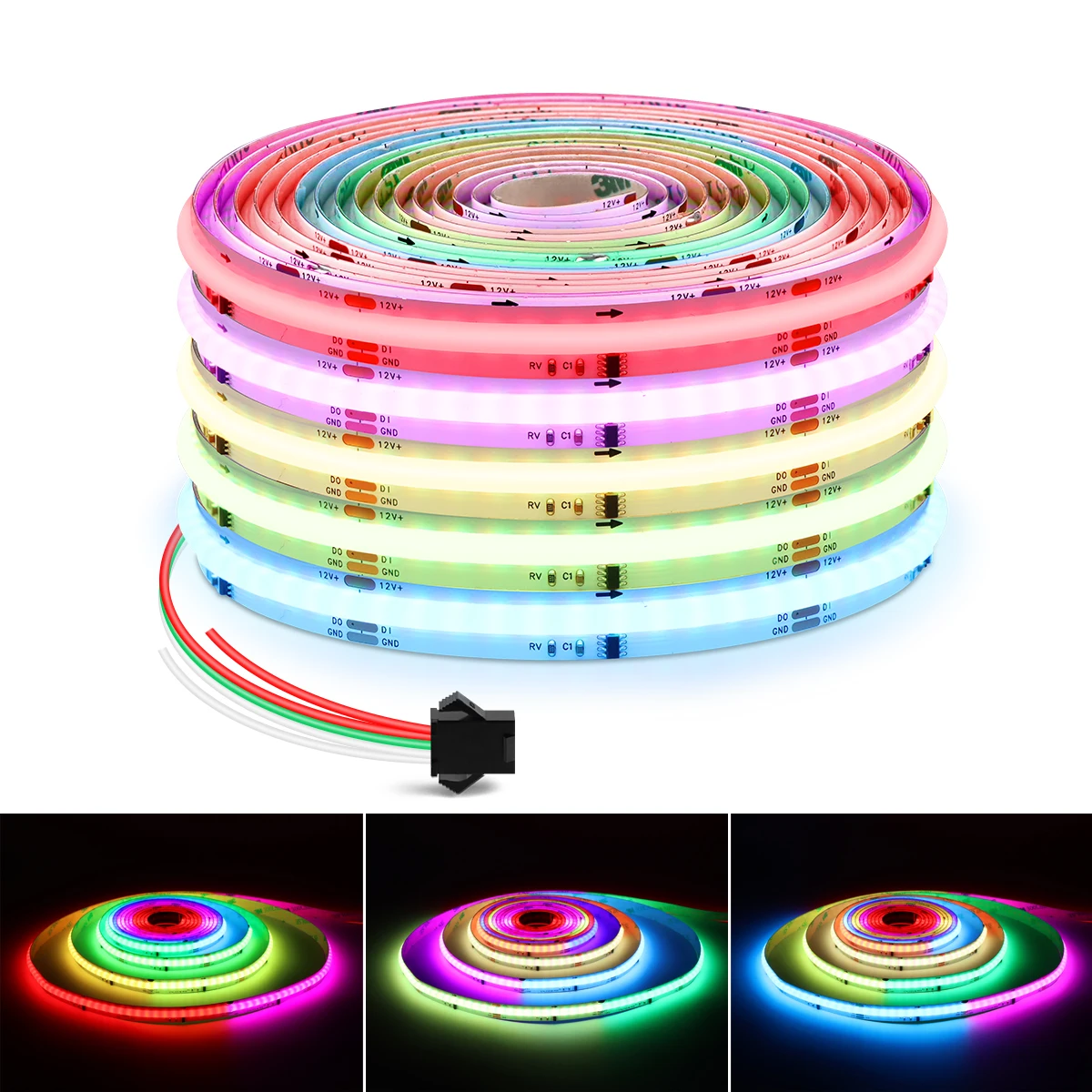 Indywidualnie adresowalne światła pasek COB LED RGBIC tryb dynamiczny led de fita DC12V wielokolorowy Segament luces światło RGB led