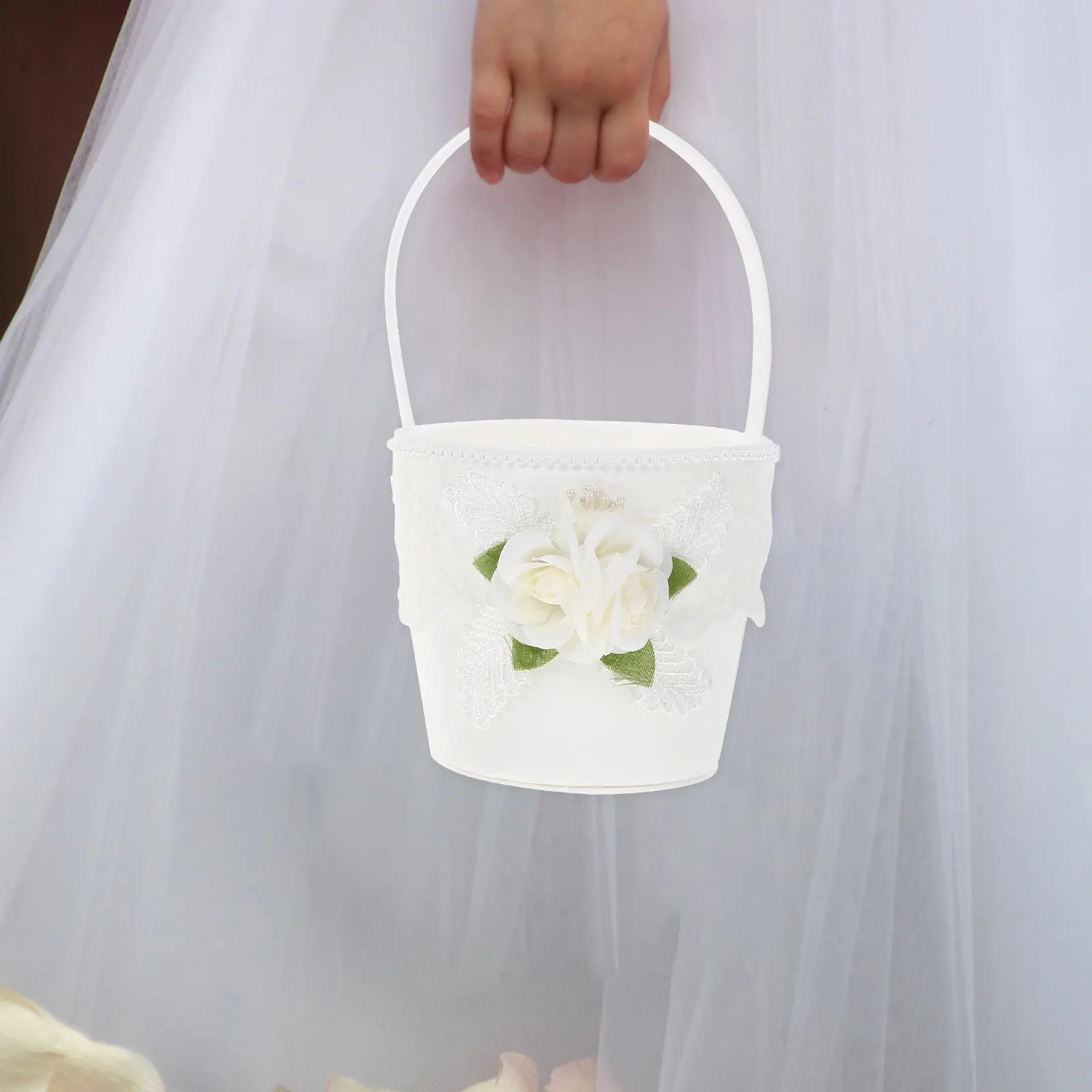 

Набор: Корзина для цветов для девочки-цветочницы и элегантная подушка для обручальных колец, романтическая декоративная подушка для колец, свадебные принадлежности