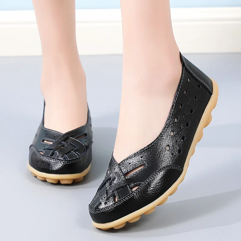 Women Shoes for Summer Flats Soft Leather Shoes Flat Slip on Loafers Women Casual Shoes Breather Moccasins Nursing Zapatos Mujer