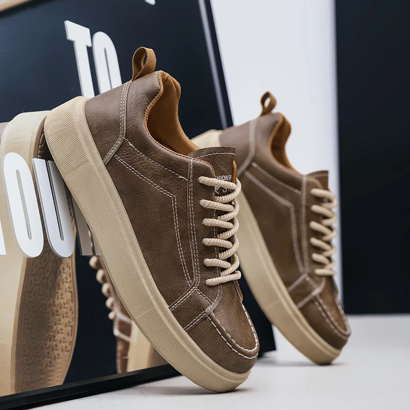 الجلود الاتجاه الرجال حذاء كاجوال منصة أحذية رياضية ناعمة في الهواء الطلق تنفس أحذية رياضية خفيفة الوزن زلق احذية الجري أحذية التنس #4