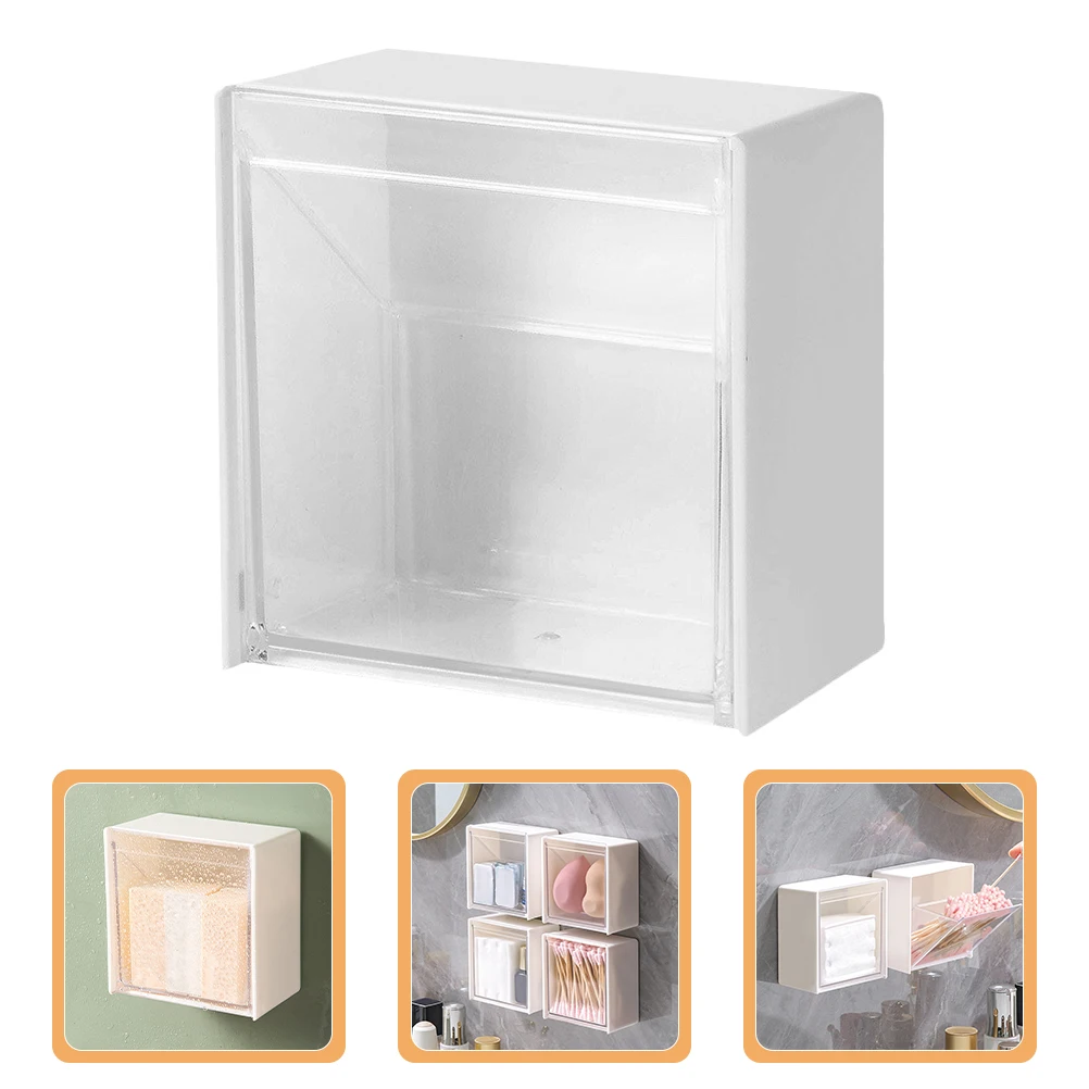 

3pcs Wall Mounted Storage Box Bathroom Organizer Cotton Pad Dispenser White Lid Container Makeup Brush Holder