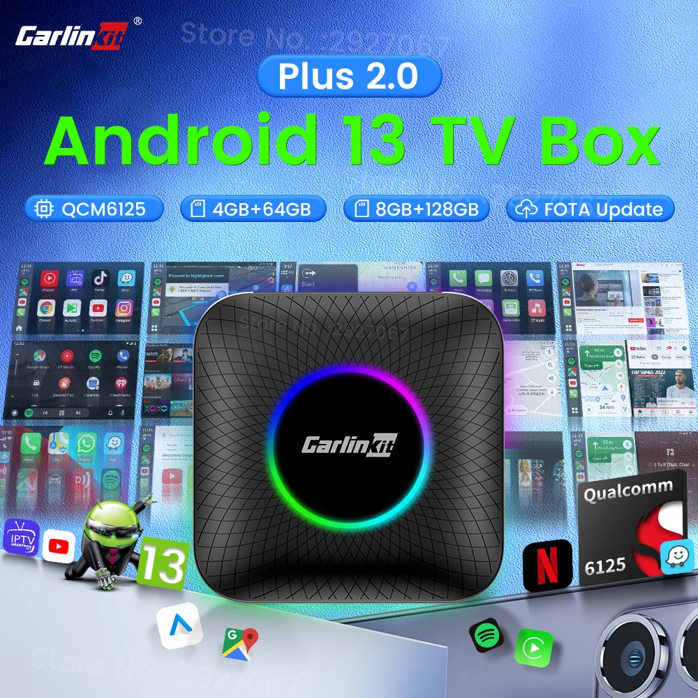 

CarlinKit CarPlay Ai Box Android 13 SM6225 Беспроводная Android Auto CarPlay Smart Car TV Box для установки приложения с точкой доступа 4G LTE