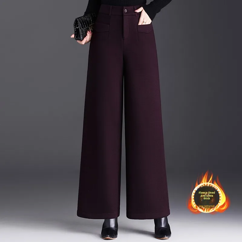 

Новые женские брюки 2025 года: теплые, модные, из ацетатной шерсти, с начесом, широкие, прямого кроя, с высокой талией, для повседневной носки, зимние