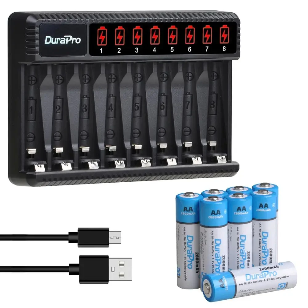 

2800mAH AA Rechargeable Battery + 1100mAH AAA Ni-MH battery + 8 Slots LCD Charger for Toys,Remote control,Speaker,Flashligt