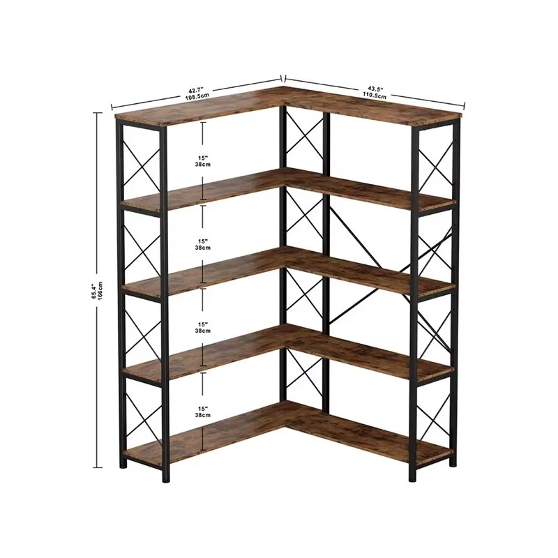 Modern L-shaped corner wrought iron adjustable multifunctional bookshelf, suitable for storage in living rooms