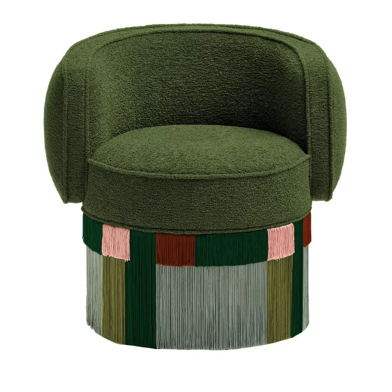 Luxury Modern Fringed Rotary Club Lounge Armchairs Living Room Velvet Casual Style Bedroom Dresser with Fringed Chair