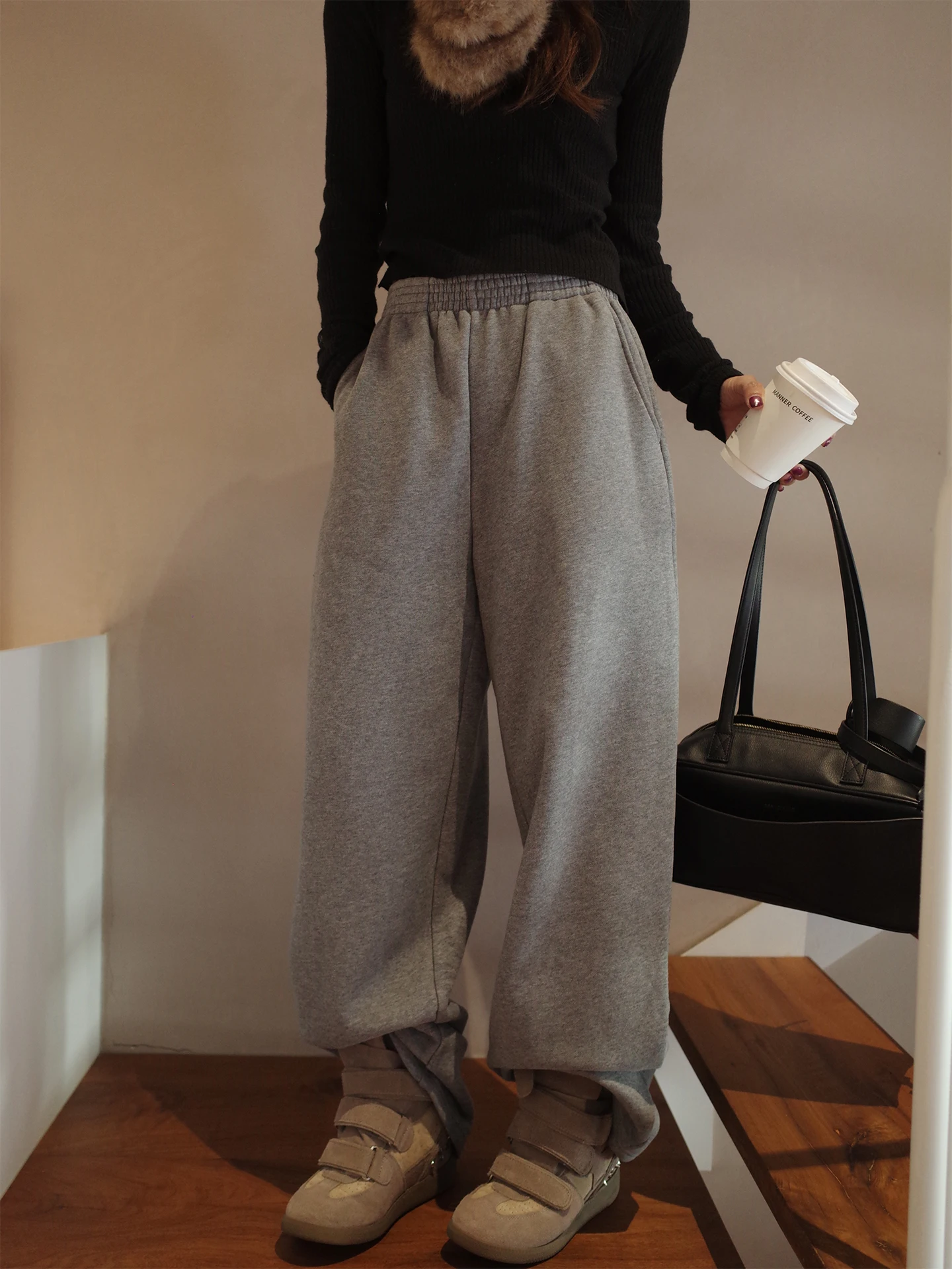 

Утягивающие прямые брюки, женские повседневные брюки Thiened Fce с широкими штанинами, простые спортивные штаны на осень-зиму, большие размеры