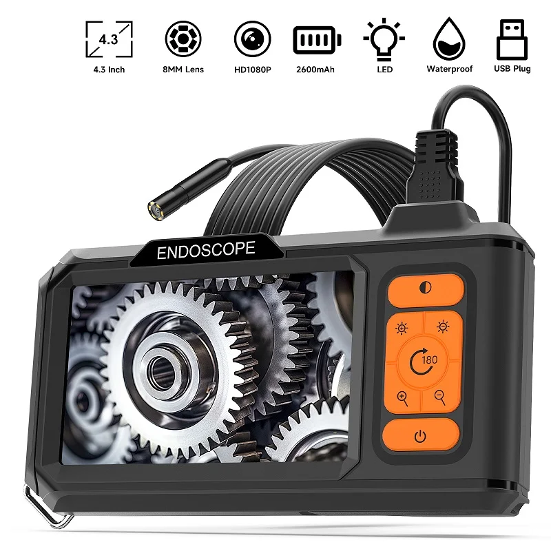 Industrial Endoscope Camera 4.3Inch Screen HD1080P USB 8MM Lens 8 LEDs 1M-100M Car Pipe Inspection Borescope Camera Waterproof