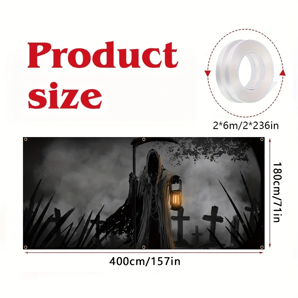 لافتة باب جراج الهالوين - شخصية مرعبة مع مصباح - مدخل مثير ليلة الهالوين - ديكور حفلات عائلية