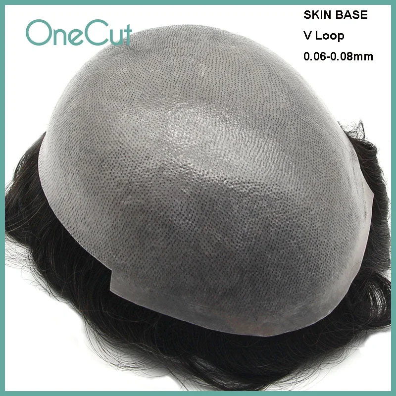 

0.06-0.08mm SKIN PU Base Durable Men Systems Capillary Prothesis Human Hair Replacement Men Toupee Natural Hairline Remy Wigs