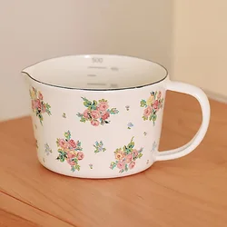 Mugs French Style Retro Small Floral Enamel Baking Measuring Cup Milk Cup Water Cup Egg Bowl Kitchen Practical