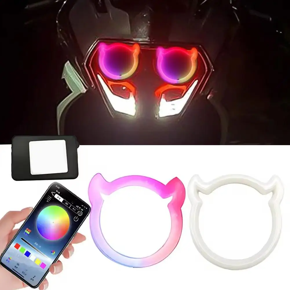 

Car Modification Demon-shaped LED Iridescent Angel Eye Colorful Control Circle Mobile Daytime Circle Bluetooth Running Ligh S7V7