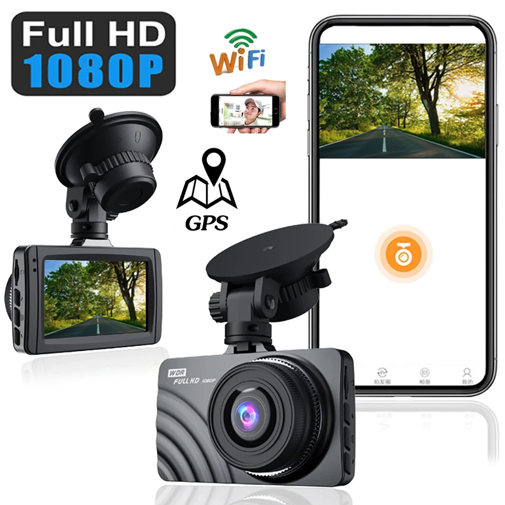 

Автомобильный видеорегистратор Wi-Fi GPS 1080P Full HD Видеорегистратор заднего вида Автомобильная камера Видеорегистратор Ночное видение Автоматический парковочный монитор Черный ящик