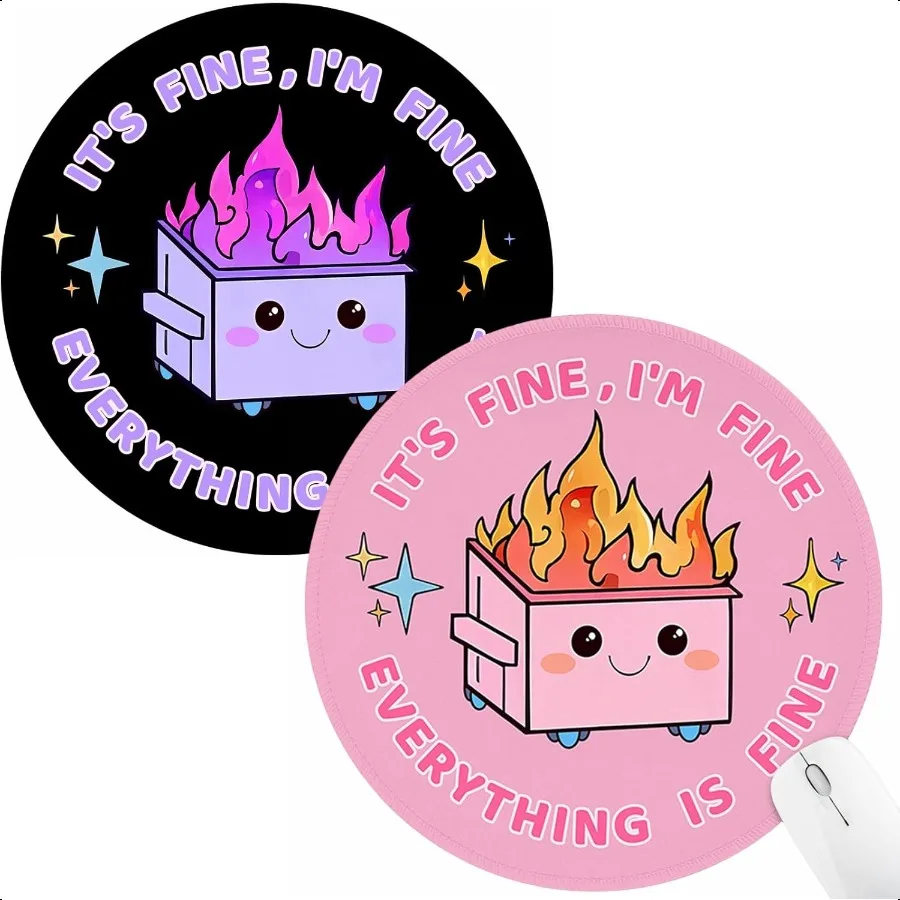 

Funny Small Mouse Pad Cute Desk Accories for Women Dumpster on Fire Round Mousepad with NonSlip Rubber Base Computer Mouse Pads