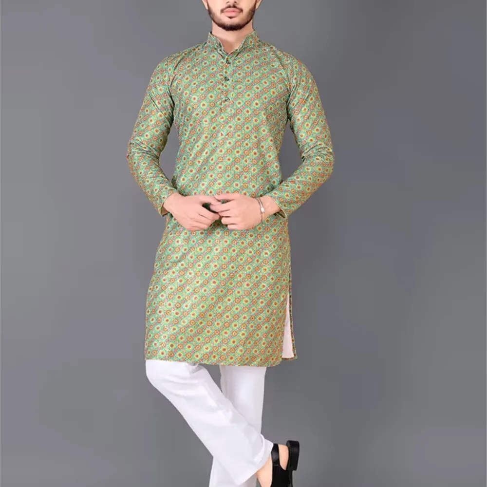 قميص كورتا مطبوع رقميًا للرجال لعام 2026 بقصة عادية وياقة الماندرين طويلة مناسبة لجميع المناسبات مثل الزفاف Hari Raya Aidilfitri #5
