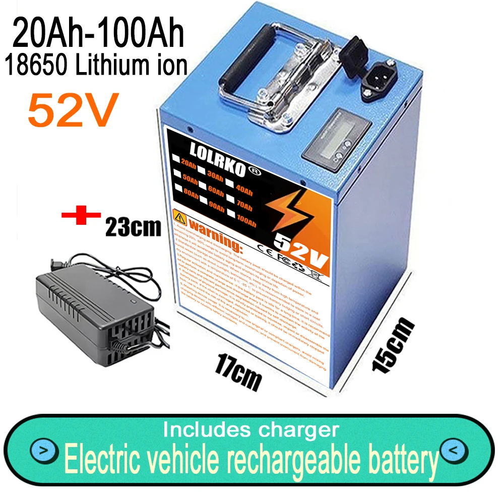 

High Power 52V 20-100Ah Li-ion battery pack,With BMS,for E-Scooter/Motorcycle+58.8V Charger