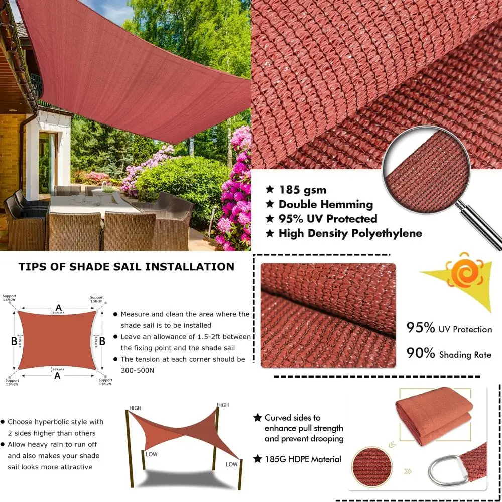 

Custom 8x12 Rectangle Rust Red Sun Shade Sail UV Blocker Canopy for Patio, Backyard, Lawn, and Garden Outdoor Protection