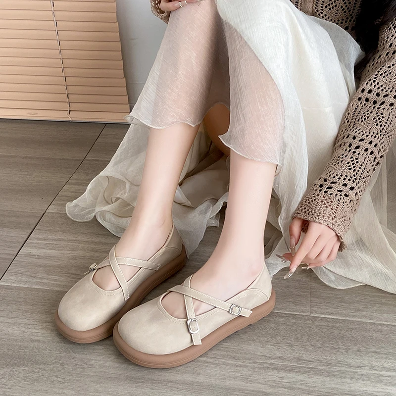 CRLAYDK 2024 Summer New Women Mary Jane Dress Shoes with Adjustable Ankle Strap Slip on Flat Office Work Closed Toe Pumps