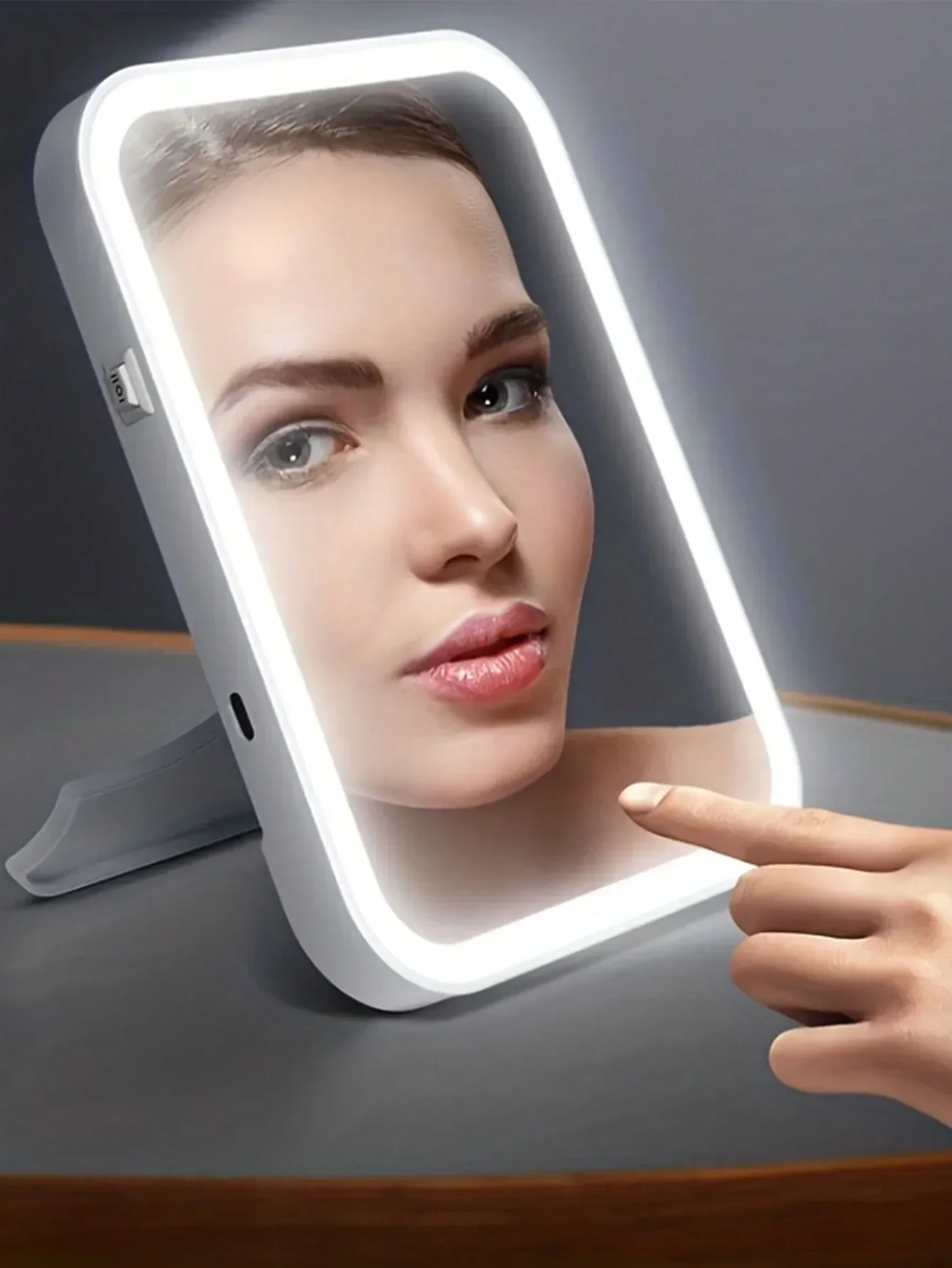 LED portable desktop  4 AA dry batteries dormitory makeup mirror with light, square student folding mirror powered by USB or