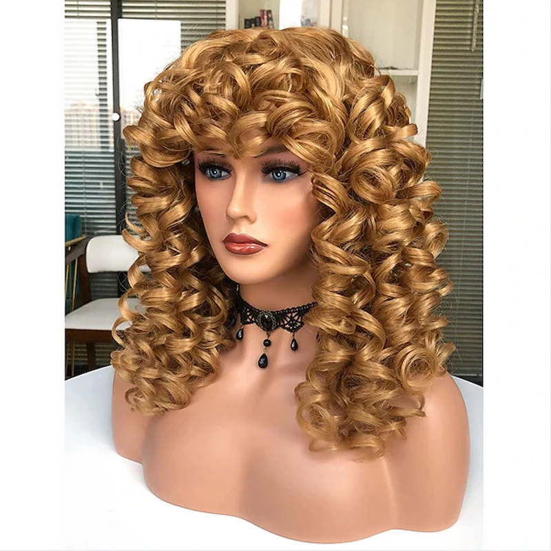 HAIRJOY Lange lockige gewellte blonde Perücken für Frauen, Cosplay, synthetische Perücke, hitzebeständige Faser, Ersatzperücke, Halloween-Party-Perücken – Detail 9