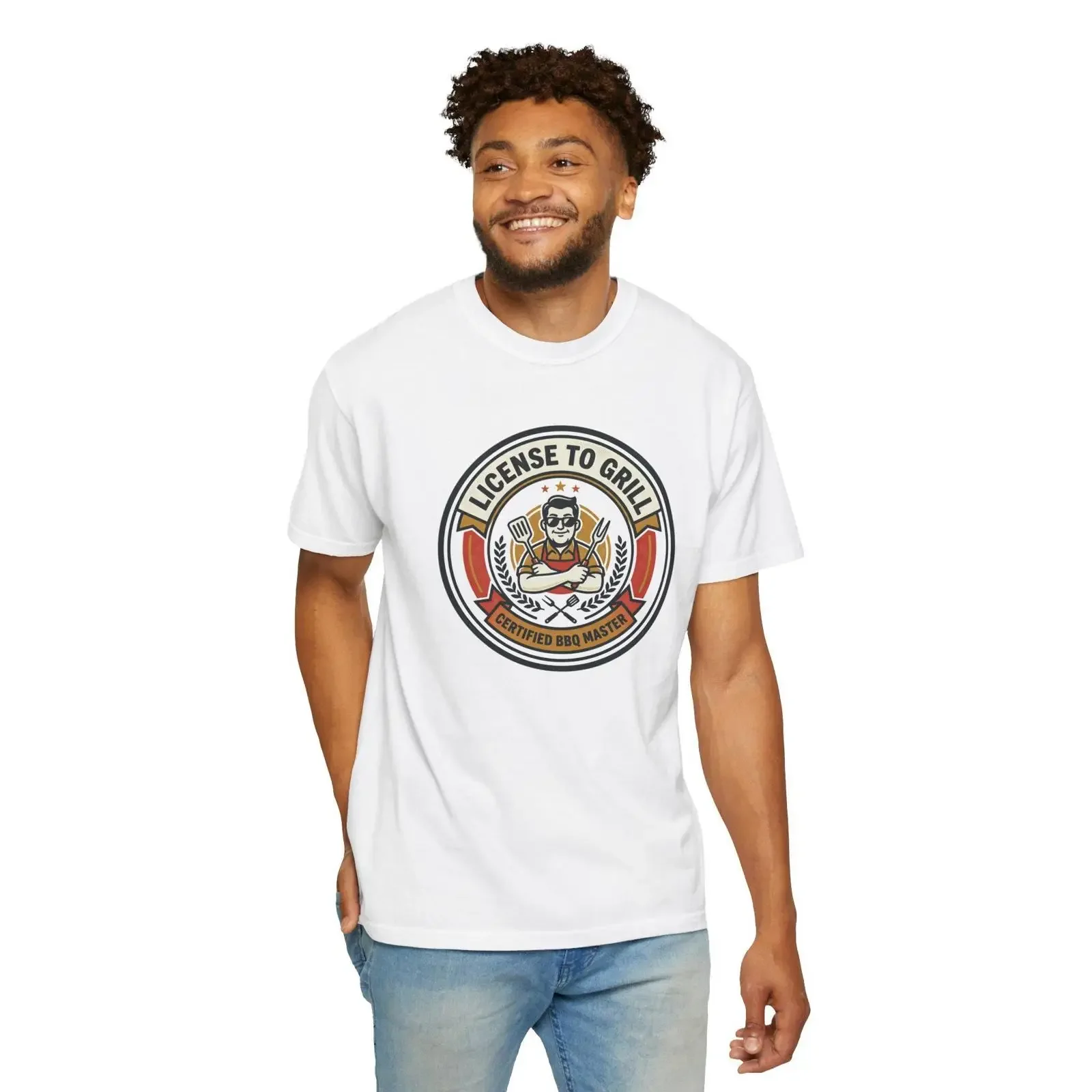 License to Grill badge T shirt BBQ Certified Pitmaster graphic tee vintage Washed designer clothes Casual Unisex