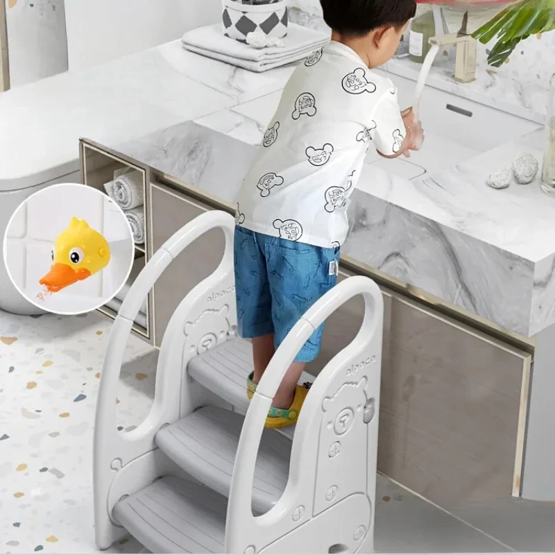 Foldable 3-Step Stool with Handles Anti-Slip Adjustable 4-in-1 Bathroom Sink Stool for Kids Toddler Potty Training Safe and