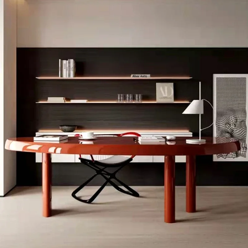 

Simple modern desk, Italian minimalist oval semi-circular half moon solid wood Nordic desk