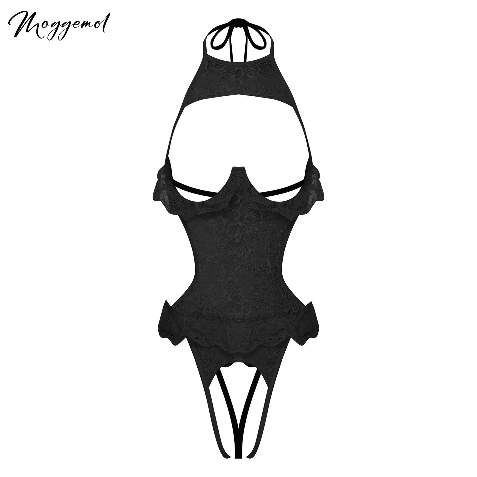 

Womens Sleeveless Underwired Bra Leotard Open Breast Crotchless Lace Jumpsuit Teddy Mini Babydoll Sexy Lingerie Night Club Wear