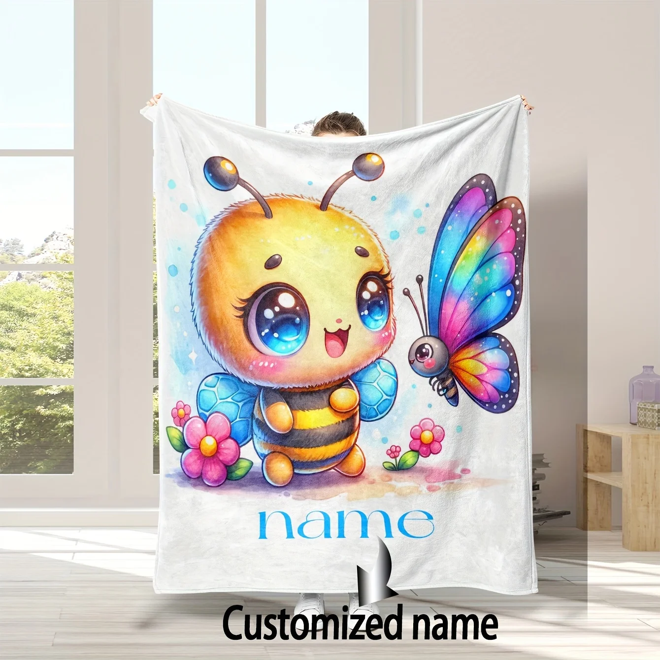 

1 шт., фланелевое одеяло с цифровым принтом Little Bee и бабочкой на заказ, подарочное одеяло для семьи и друзей, одеяло для дивана