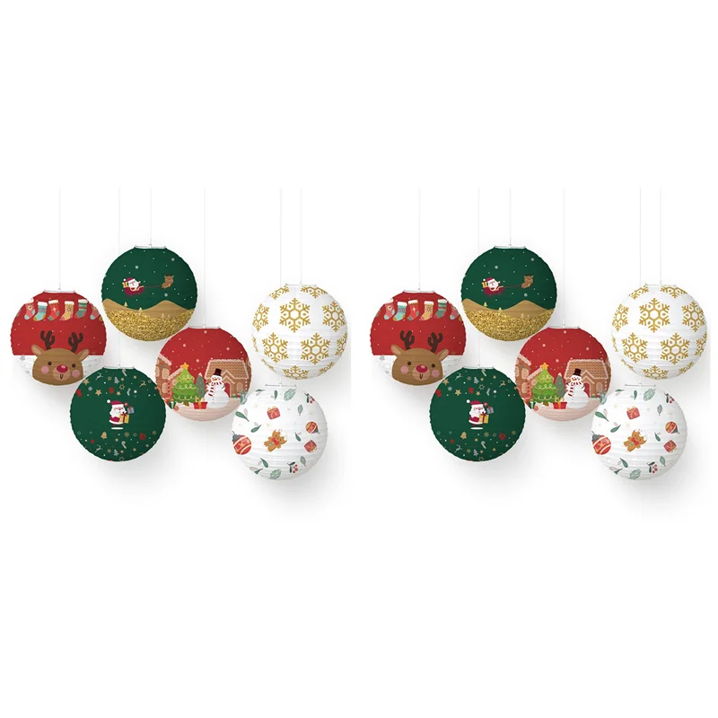 

12 Pcs Christmas Decoration Paper Lanterns,Round Hanging Chinese Paper Lanterns For Your Home Outdoor Party Decorations