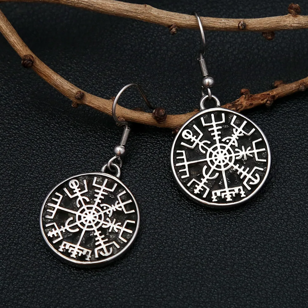 Fashion Vikings 316L Stainless Steel Compass Earrings For Men Women Nordic Odin Amulet Earrings Punk Charm Jewelry Wholesale