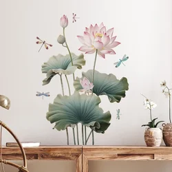 Green Plant Lotus Flower Wall Stickers For Room Decor Aesthetic Wall Decoration Bedroom Accessories Home Decor Plant Wallpaper