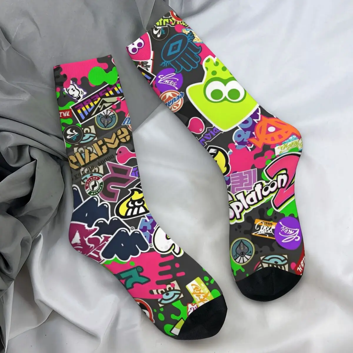 Medias Rainbow Splatoon para adultos y hombres, calcetines para videojuegos, calcetines suaves y transpirables a la moda, calcetines gráficos antideslizantes para monopatín de primavera