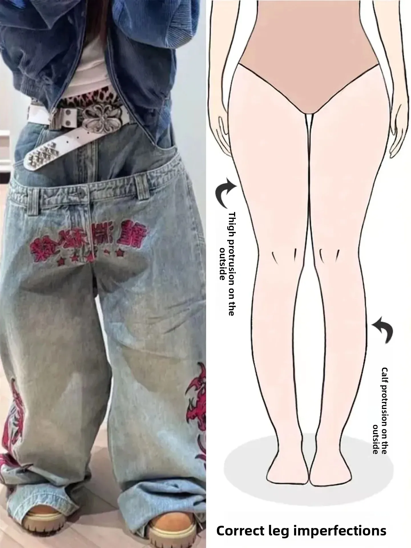 

Ретро-джинсы с американской тотемной вышивкой, свободные, женские, с завышенной талией, прямые брюки, повседневные, летние, весенние, новый стиль