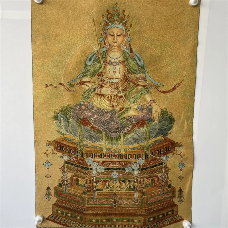Manjushri Bodhisattva Silk Brocade Tangka Wall Art Traditional Chinese Embroidery Home Decor Artistic Piece