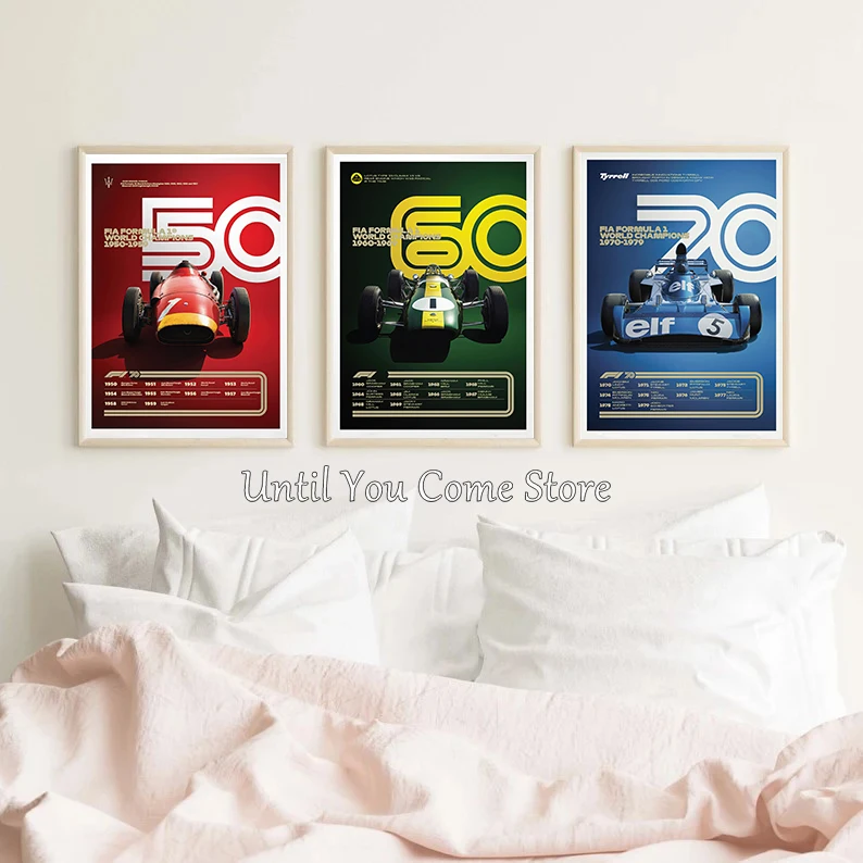 80 سنة الفورمولا واحد سيارة طبعة تذكارية ملصق طباعة قماش صور المنزل لغرفة المعيشة وغرفة النوم جدار ديكور بدون إطار #2