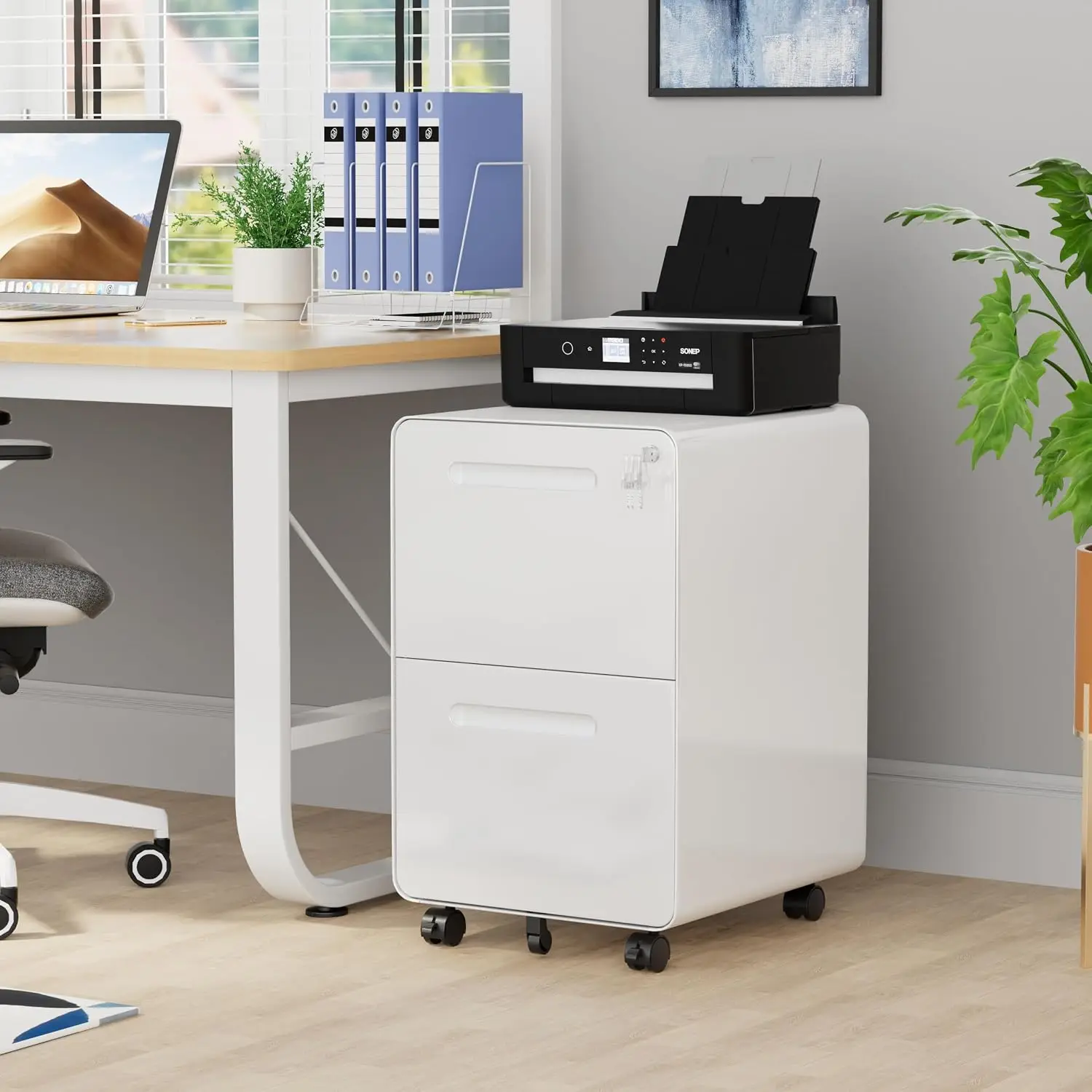 2 Drawer Mobile File Cabinet Lock 4 Keys Metal Home Office Under Desk Letter Legal A4 File Folders, Customized