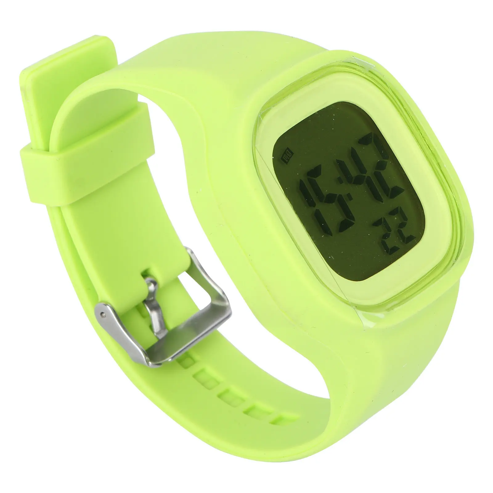 

Colorful Electronic Watch Green Waterproof Stopwatch Alarm Silicone Light Sports Wristwatch