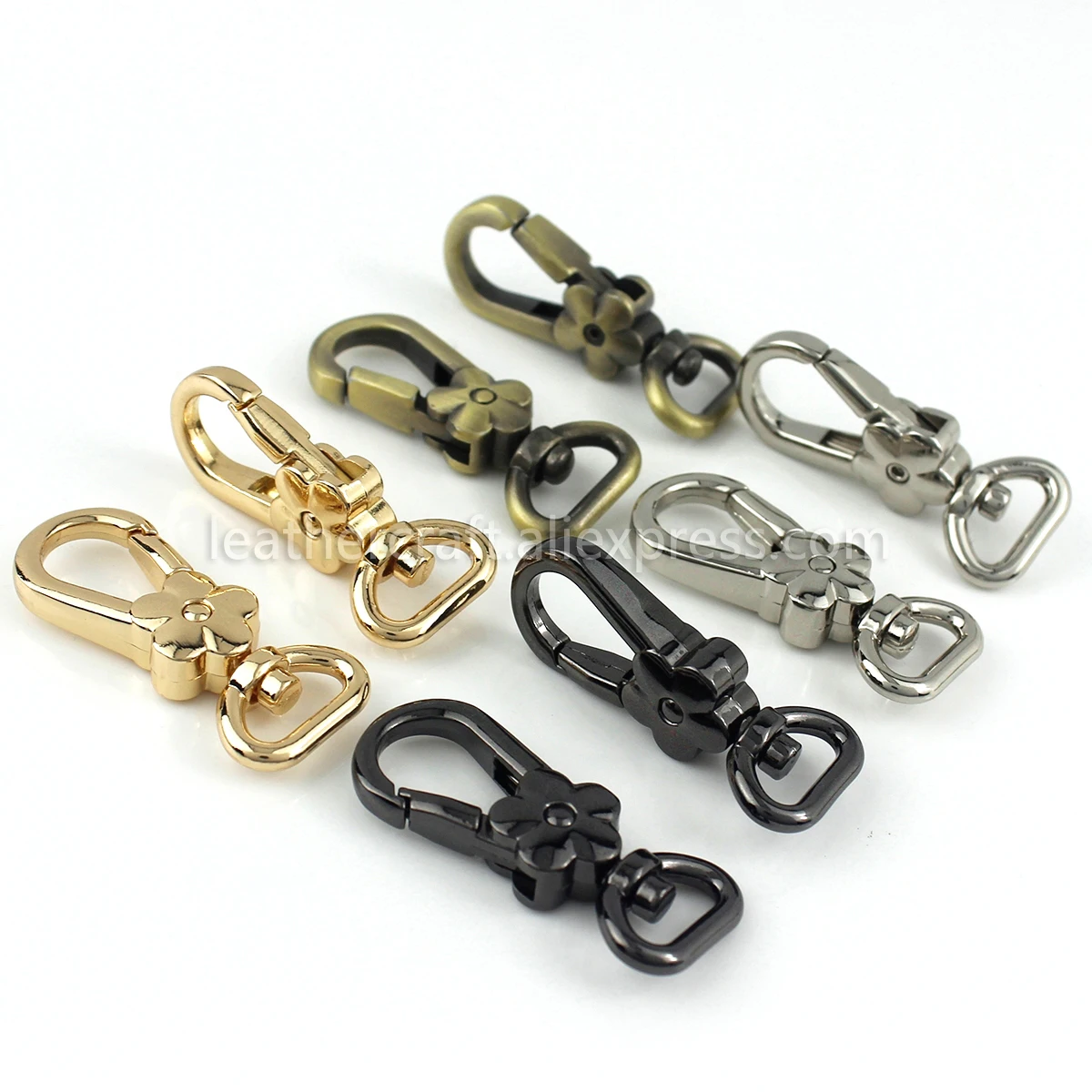 1x Metal Flower Shape Swivel Eye Snap Hook Spring Gate Trigger Clasps Clips for Leather Craft Belt Strap Webbing Keychain Hooks