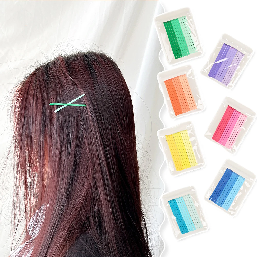 12Pcs Gradient Candy Color Metal Straight Grips Hairstyle Bobby Pins Women Girls Hairpins Barrettes Hair Styling Clips 6cm