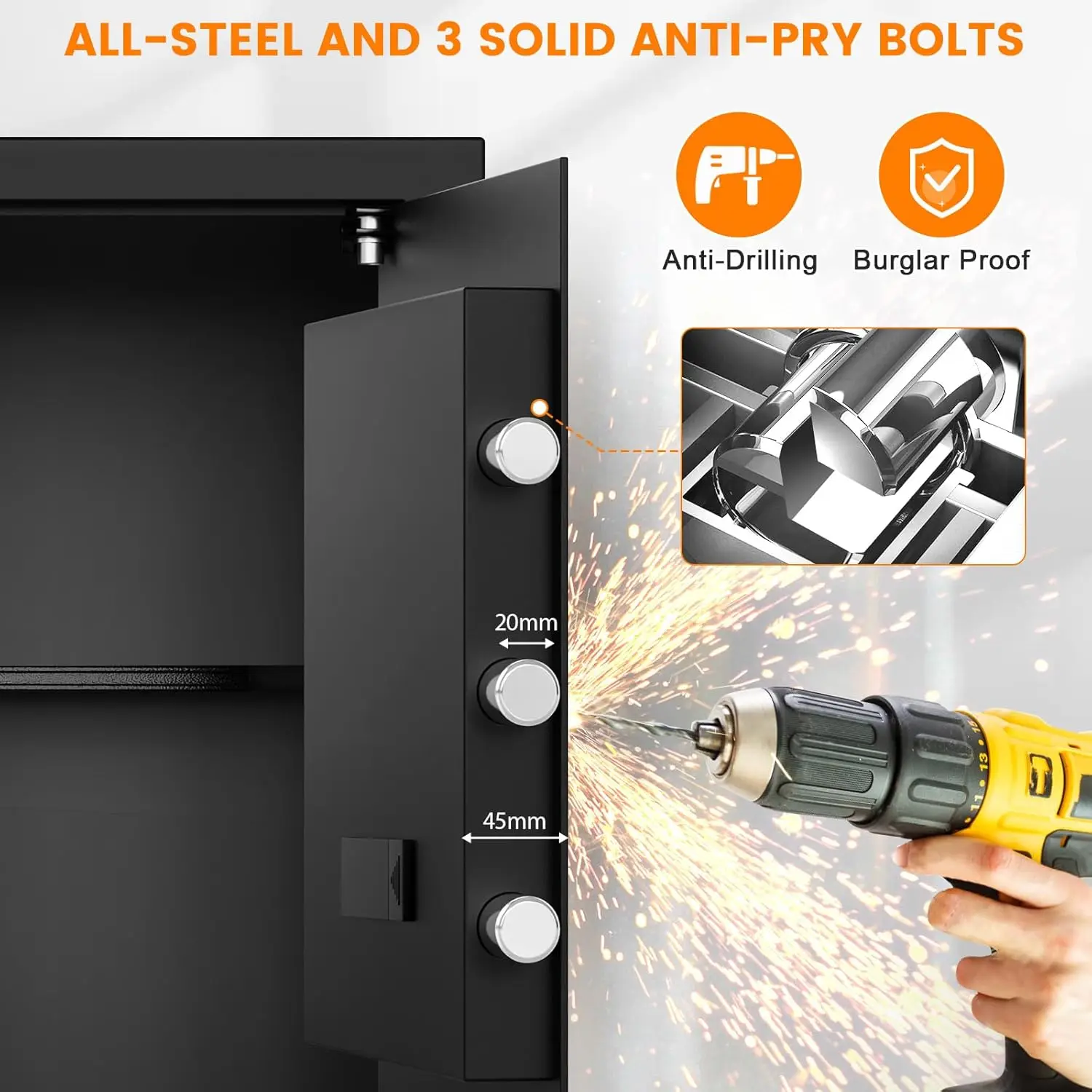 3.0 Cub Brankas Rumah Besar Tahan Api Tahan Air, Kotak Aman Atap Tembak Digital dengan Tas Tahan Api, Kunci Kombinasi dan Sistem Alarm