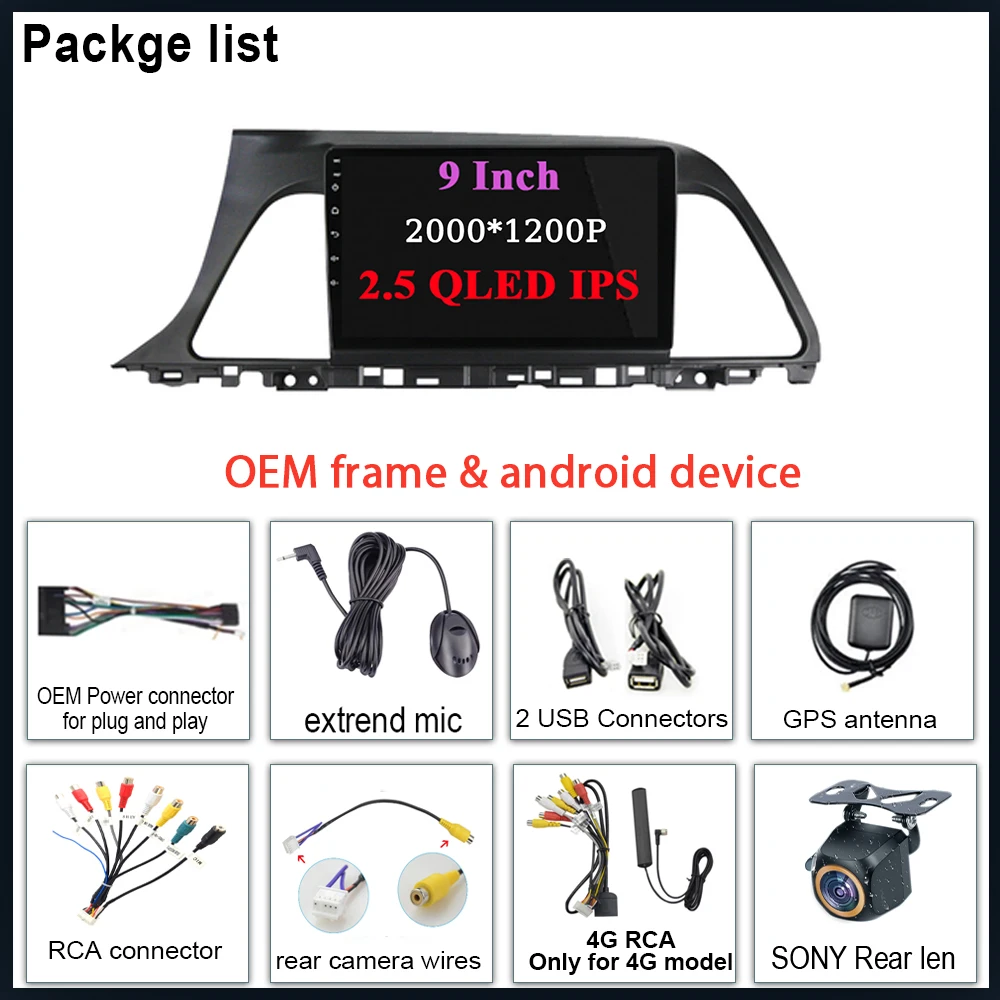 Radio Carplay Android For HYUNDAI SONATA9 2015 2016 2017 2018 Multimedia No 2 Din Car Monitor DVD FD Wifi Screen Kit Receiver