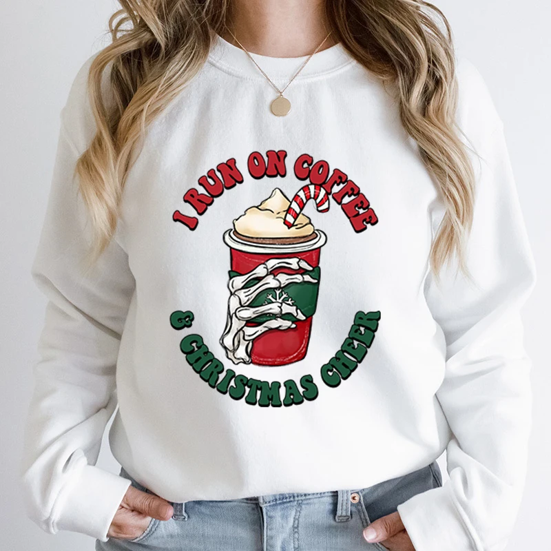 

I Run On Coffee & Christmas Cheer Print Pullovers Women Fashion Autumn Winter Creative Christmas Round Neck Hoodless Sweatshirts