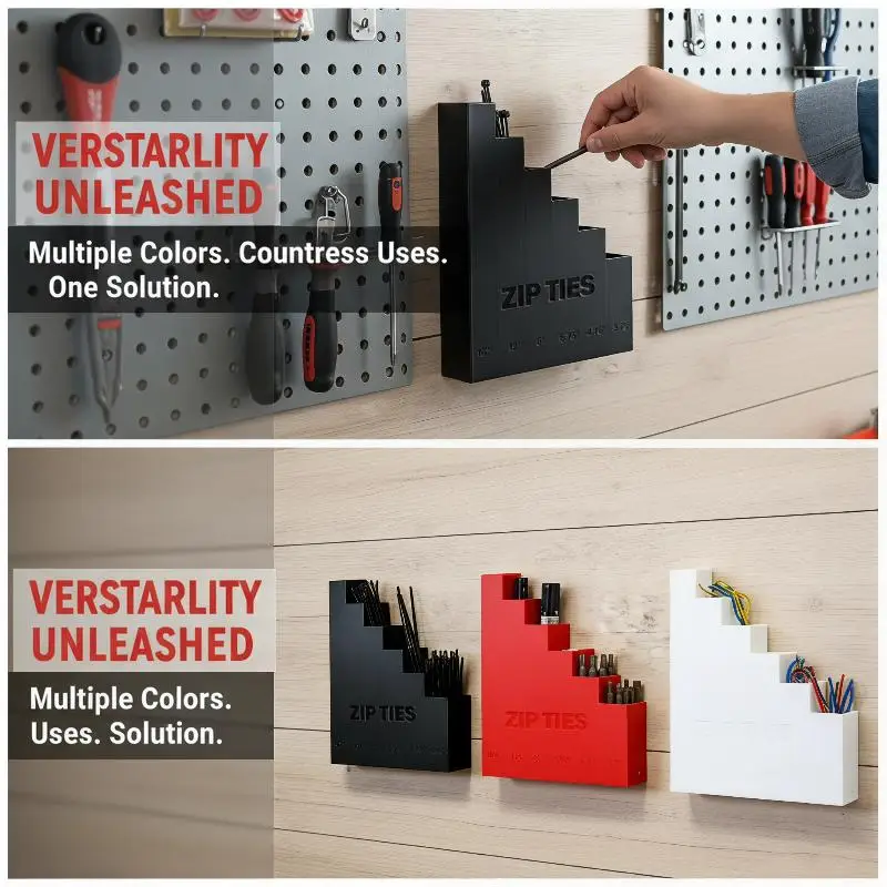 5-stufiger Wandhalter für Kabelbinder, einfach zu installierender Kabelbinder-Organizer für die Werkzeugaufbewahrung in der Garage. – Detail 3