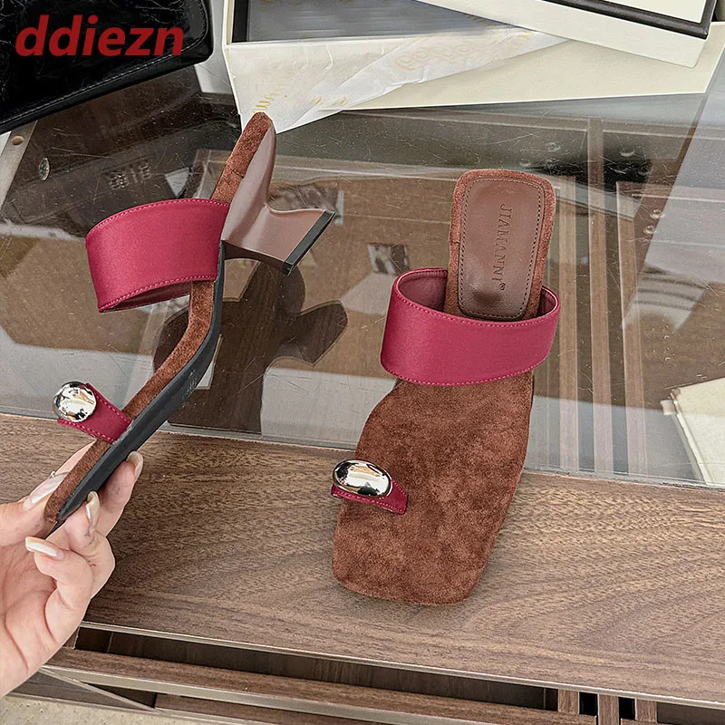 

Новые модные металлические туфли-лодочки, женская обувь на высоком каблуке, женская обувь с квадратным носком, женские шлепанцы на мелком каблуке, сандалии, шлепанцы