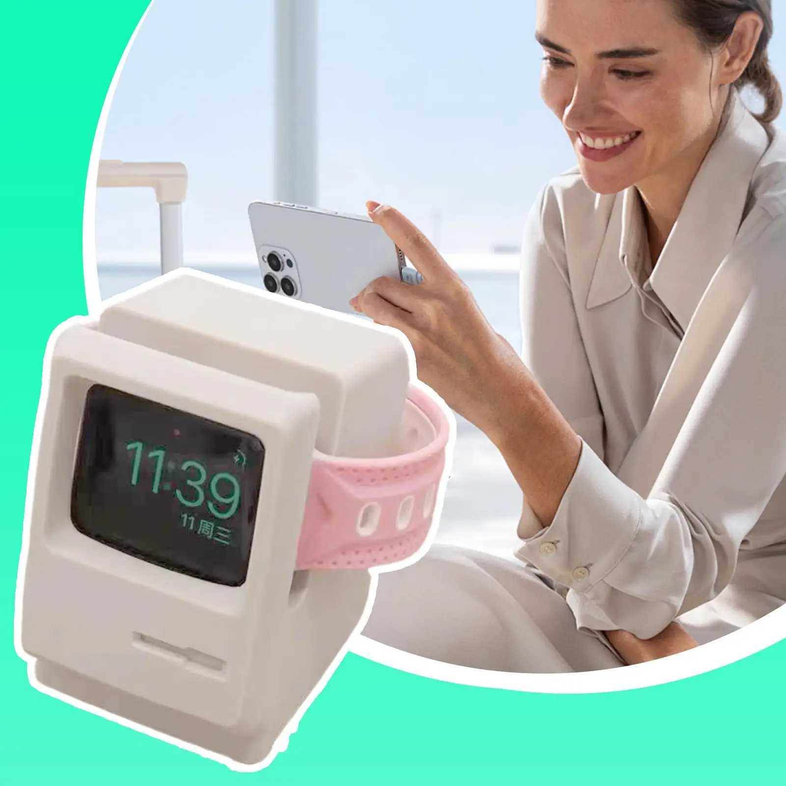 Smart Watch Charging Base Charging Dock Station Computer Shape Non-Slip Base Nostalgic Desk Holder For Study Workplace
