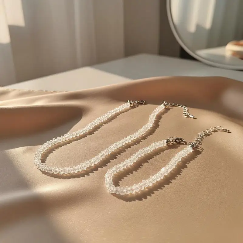 New！Transparent Crystal Irregular Beaded Choker Necklace for Women Korean Collarbone Clavicle Chain on the Neck Collar Jewelry